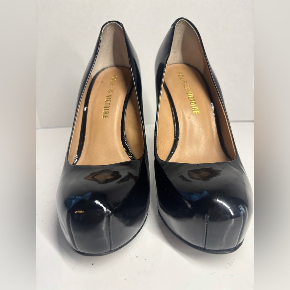 pour la victoire sleek platform shoes black patent wedge heels 7 whimsygoth punk - Picture 8 of 11